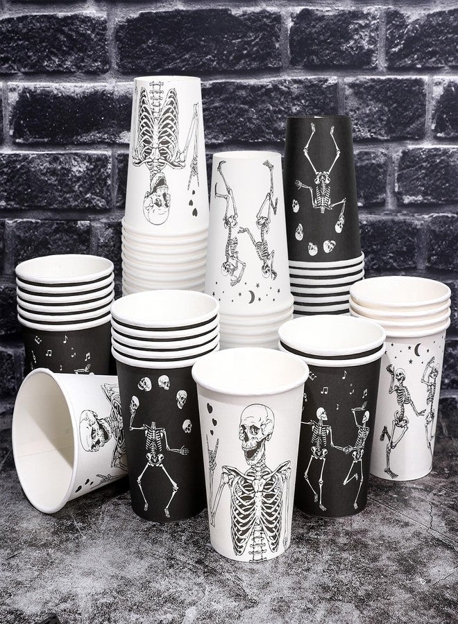 وولاين مجموعة أكواب ورقية من والين، 100 قطعة، بتصميم هيكل عظمي للهالوين، باللونين الأسود والأبيض، أكواب هيكل عظمي راقص للاستخدام مرة واحدة، مناسبة للمشروبات الساخنة والباردة، مثالية لأعياد الميلاد والعطلات وحفلات الهالوين، سعة 9 أونصة. - Image 1